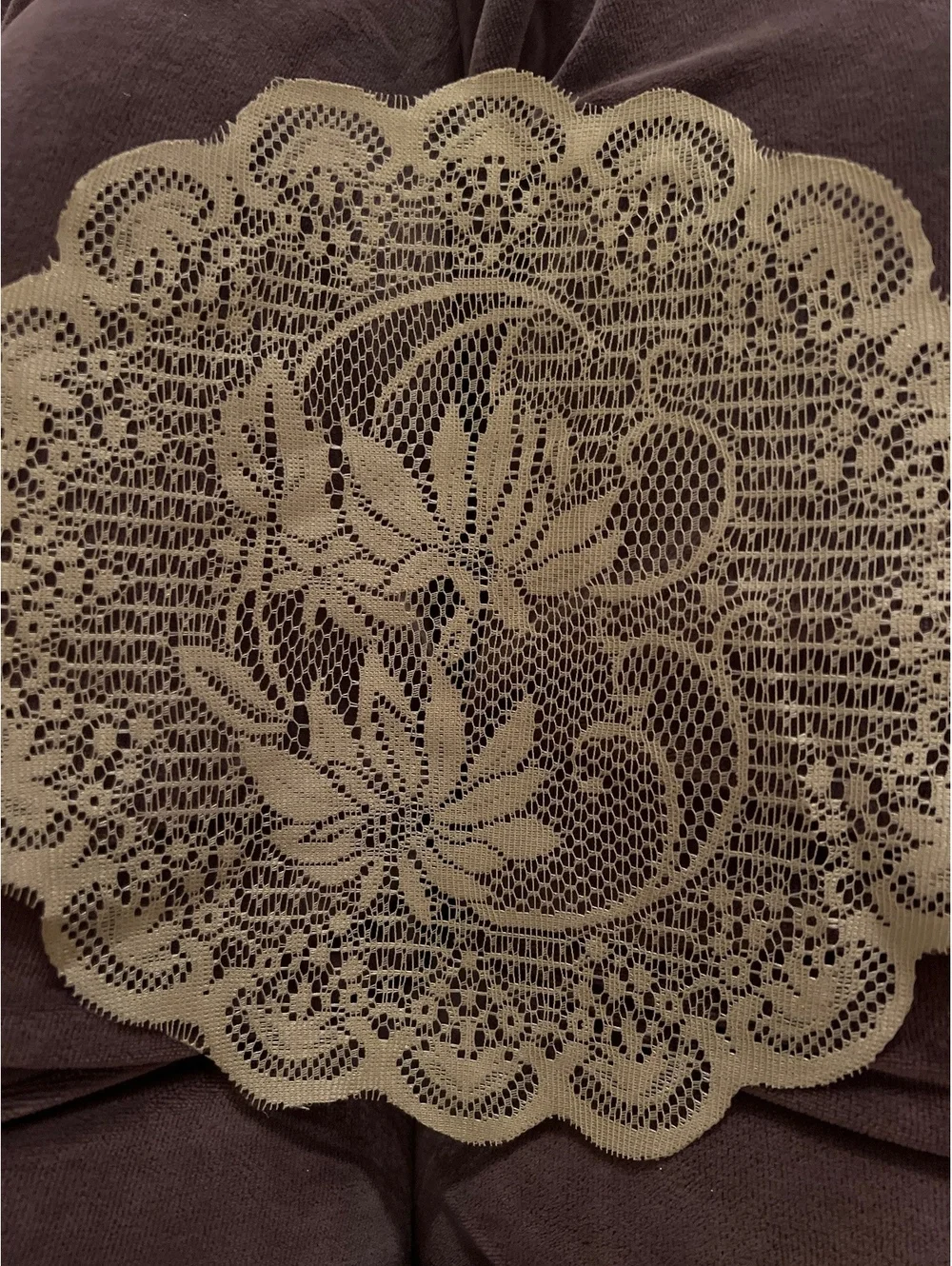 Vintage Beige Lace Doily with Floral Pattern